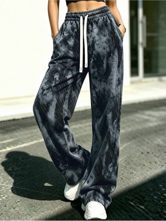 Pants - Wide Leg Tie-Dye Joggers Sweatpants with Drawstring
